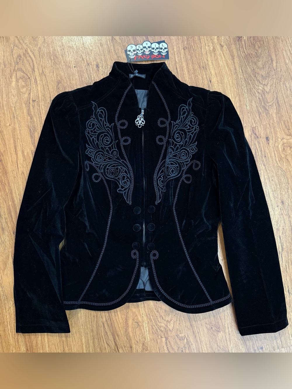 Devil Fashion Jacket Goth Suede Velvet Tripp Style Dungeon NWT Women’s Black L